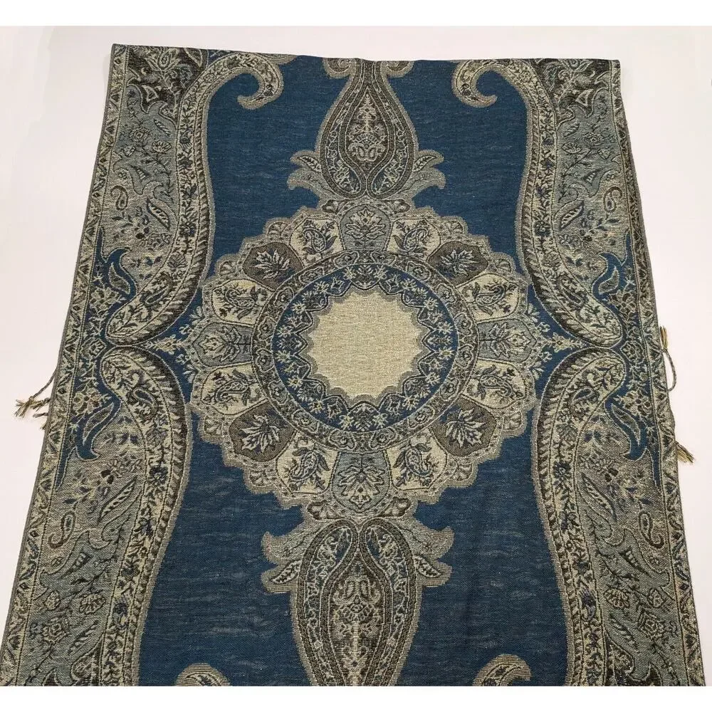 Teal Green Gold Metallic Brown Baroque Style Scarf 27 x 72 Inches